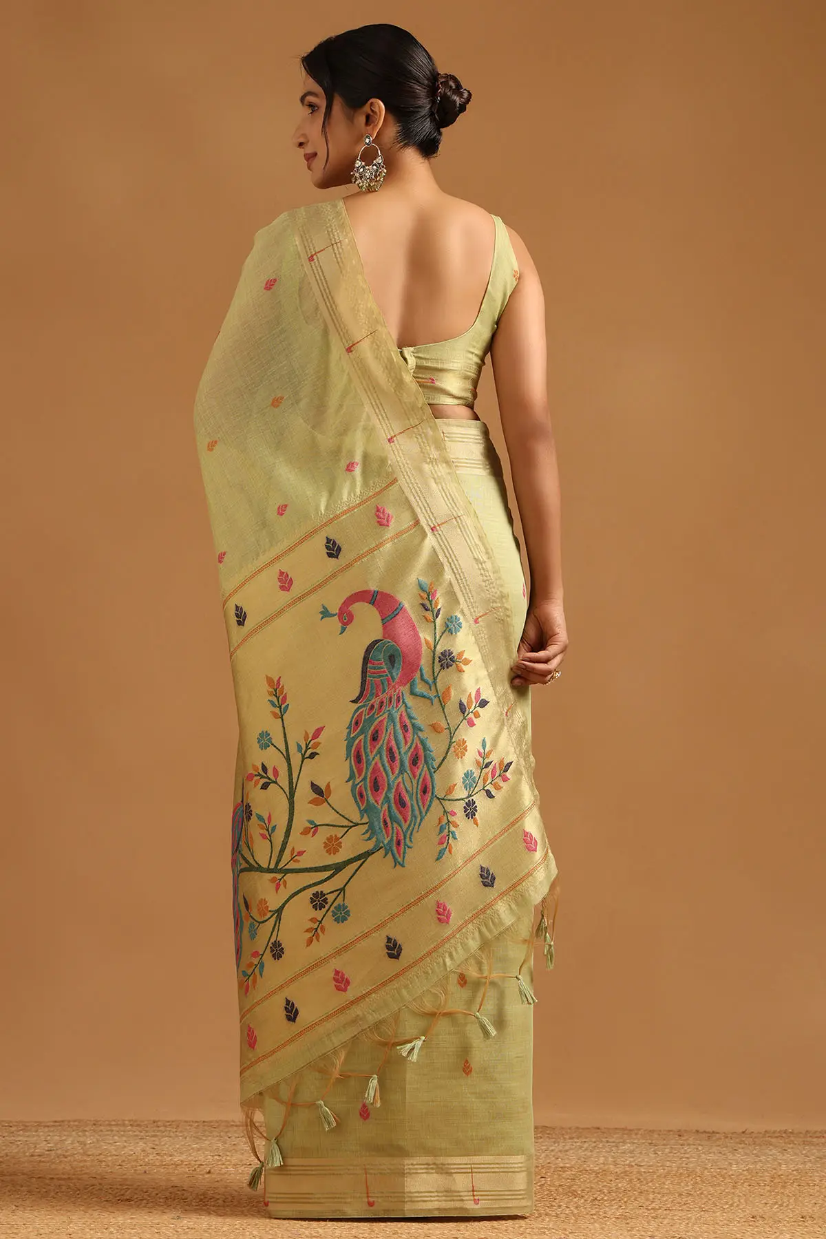 Light Green Chanderi Woven Design Saree